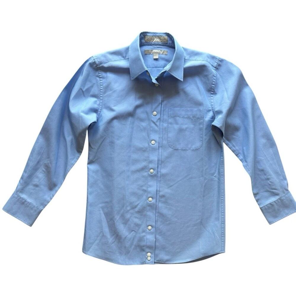 Nordstrom Boys Blue Smartcare Wrinkle Free Dress Shirt Sz 8 Cotton Button Front